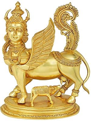 16" Superfine Statue of Kamadhenu, The Wish-Fulfilling Divine Cow In Brass | Handmade | Made In India