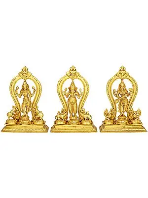 15" Lakshmi Ganesha Saraswati (Set of Three Statues) In Brass | Handmade | Made In India
