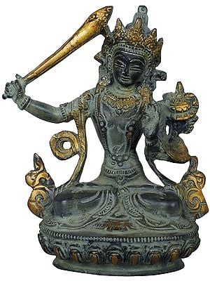 5" Tibetan Buddhist Deity Manjushri In Brass | Handmade | Made In India