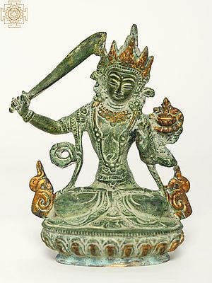 5" Brass Small Buddhist Goddess Manjushri Idol | Buddhist Deity Statues