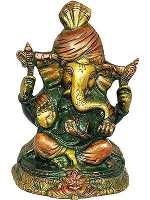 6" Lord Ganesha Wearing a Turban | Handmade Brass Idols | Made In India