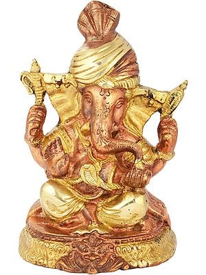 6" Lord Ganesha Wearing a Turban | Handmade Brass Idols | Made In India