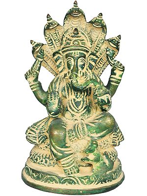 5" Ganesha Small Sculpture Seated on Shesha Naga in Brass | Handmade | Made in India