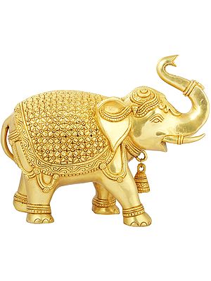Elephant Decorated with Lotus Flowers and Trunk Upraised High (Supremely Auspicious according to Vastu)