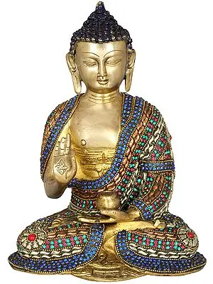 7" Tibetan Buddhist Deity Preaching Buddha In Brass | Handmade | Made In India