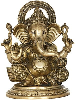 17" Ganesha with Large Ears Granting Abhaya In Brass | Handmade | Made In India
