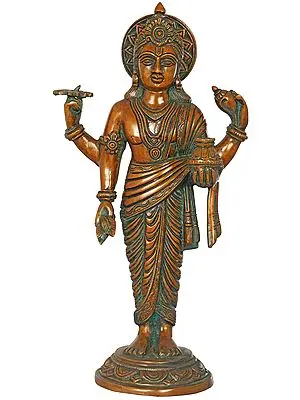 15" Dhanvantari - The Physician of the Gods (Holding the Vase of Immortality and Herbs) In Brass | Handmade | Made In India