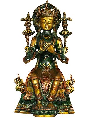 14" Tibetan Buddhist Deity Maitreya - The Future Buddha In Brass | Handmade | Made In India
