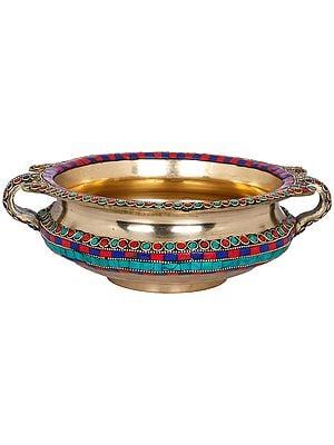 Brass Inlay Urli - Traditional Indian Decorative Vessel