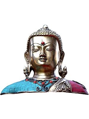 8" Tibetan Buddha Head with Inlay In Brass | Handmade | Made In India