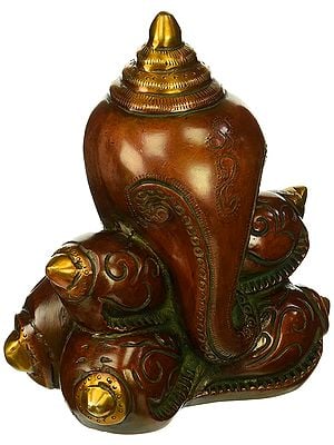 7" Lord Ganesh Conch Statue In Brass | Handmade | Made In India