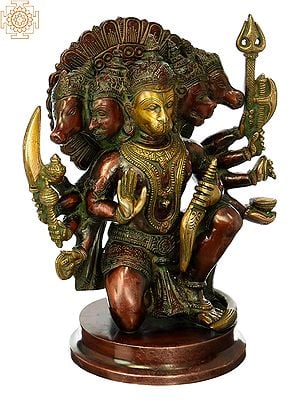 11" Panchmukhi Lord Hanuman (Five Heads) | Brass | Handmade | Made In India