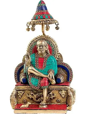 12" Sai Baba Seated on Throne In Brass | Handmade | Made In India