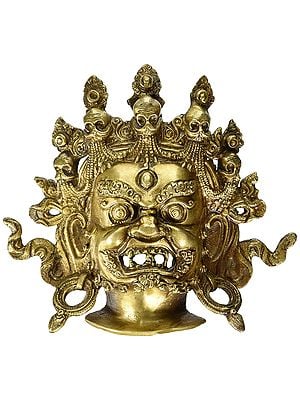 8" Mahakala Wall Hanging Mask In Brass | Handmade | Made In India