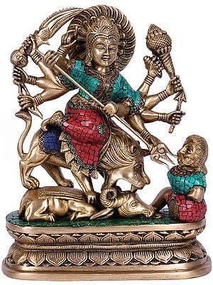 13" Mahishasuramardini Goddess Durga In Brass | Handmade | Made In India