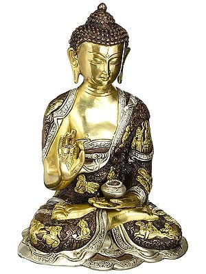 12" Tibetan Buddhist Blessing Buddha In Brass | Handmade | Made In India