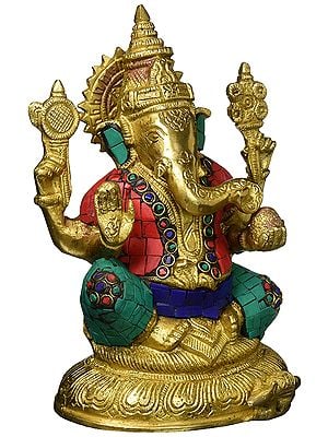 7" Blessing Lord Ganesha In Brass | Handmade | Made In India