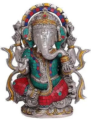 7" Lord Ganesha Enjoying Modak In Brass | Handmade | Made In India