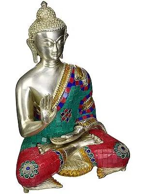 11" Blessing Buddha with Inlay In Brass | Handmade | Made In India