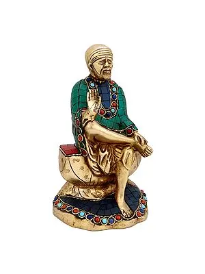 10" Shirdi Sai Baba with Inlay In Brass | Handmade | Made In India