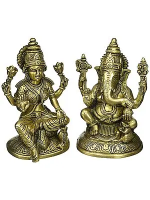 6" Lakshmi Ganesha In Brass | Handmade | Made In India