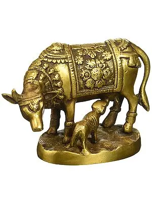 5" Mother Cow with Calf In Brass | Handmade | Made In India