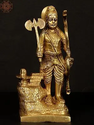 7" Brass Bhagawan Parashurama Statue with Shiva Linga | Handcrafted Divine Statue | Handmade