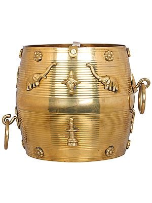 9" Ritual Vessel For Storing Rice In Brass | Handmade | Made In India