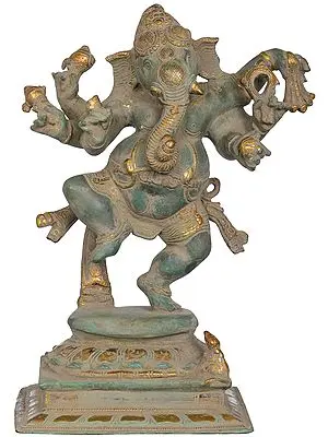 12" Six Armed Joyous Dancing Ganesha In Brass | Handmade | Made In India