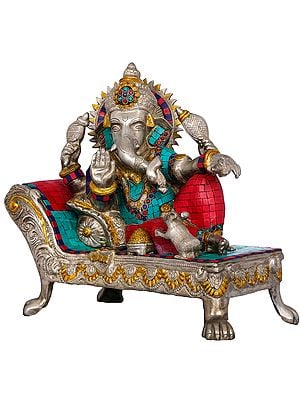 14" Ganesha Relaxing On a Recliner In Brass | Handmade | Made In India