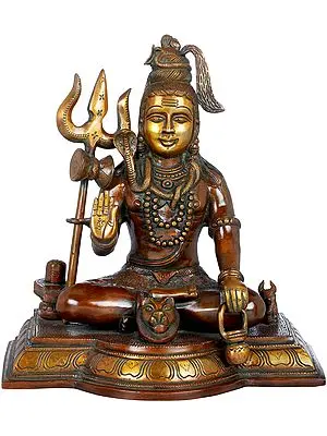 10" Blessing Shiva With Shiva Linga In Brass | Handmade | Made In India