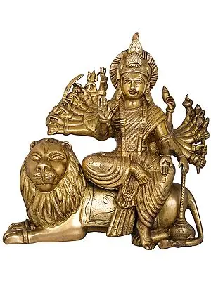 11" Eighteen Armed Mother Goddess Durga In Brass | Handmade | Made In India