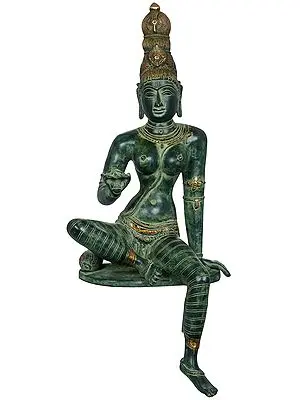 8" Edge of Desk Seated Goddess Uma In Brass | Handmade | Made In India