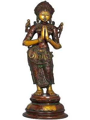 23" Welcome Lady in Namaste Mudra In Brass | Handmade | Made In India