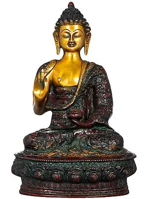 11" Tibetan Buddhist Deity Preaching Buddha In Brass | Handmade | Made In India