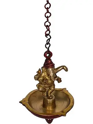 6" Dancing Ganesha Roof Hanging Lamp In Brass | Handmade | Made In India