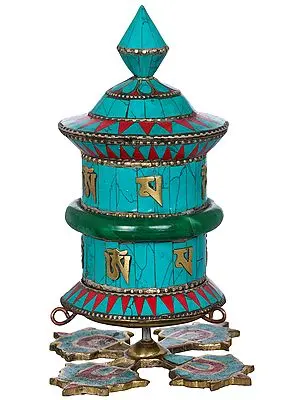 Tibetan Buddhist Prayer Wheel On Stand -Made in Nepal