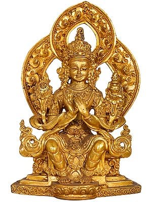 4" Tibetan Buddhist Seated Buddha, His Hand In Dharmachakra Mudra In Brass | Handmade | Made In India