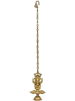 10" Ganesha Hanging Lamp in Brass | Handmade | Made in India