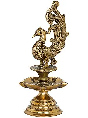 11" Peacock Lamp in Brass | Handmade | Made in India
