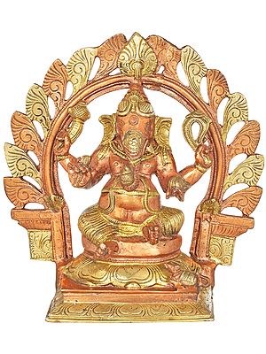 10" Seated Ganesha With Petals Aureole In Brass | Handmade | Made In India