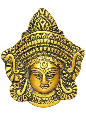 3" Devi Durga Small Wall Hanging Mask In Brass | Handmade | Made In India