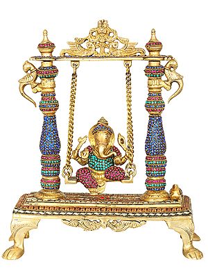 13" Lord Ganesha on a Swing In Brass | Handmade | Made In India