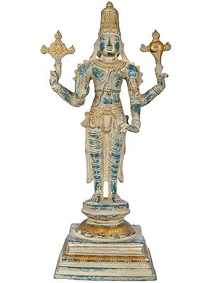 19" Stately Lord Vishnu Brass Statue | Handmade Home Temple Murti