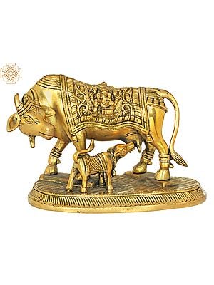 9" Mother Cow with Calf In Brass | Handmade | Made In India
