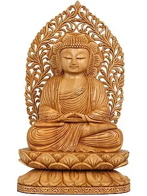 The Serenity of Dhyani Buddha | Wood Statue from Jaipur