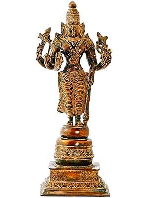 14" Blessing Lord Vishnu In Brass | Handmade | Made In India