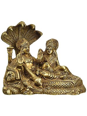 6" Lord Visnhu with Goddess Lakshmi In Brass | Handmade | Made In India