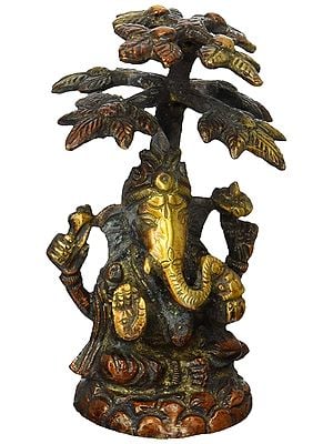 3" Lord Ganesha Seated Under Tree in Brass | Handmade | Made in India