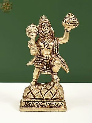 4" Hanuman Lifting Sanjeevani Booti Mountain In Brass | Handmade | Made In India